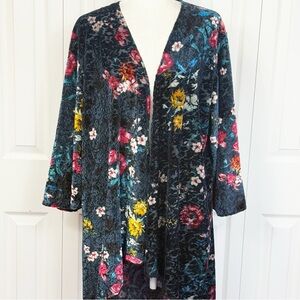 SJS Dark Floral Multi Print Velvet Burnout Open Front Topper Jacket 3X